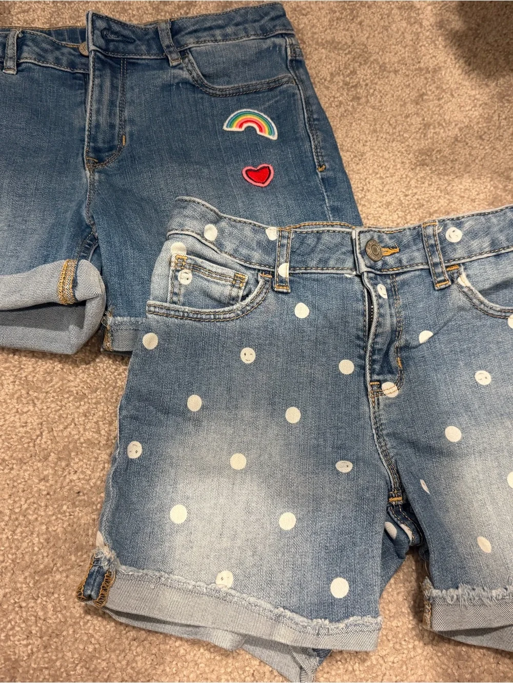 GAP Girls' Blue Denim Shorts with Polka Dots and Patch Accents